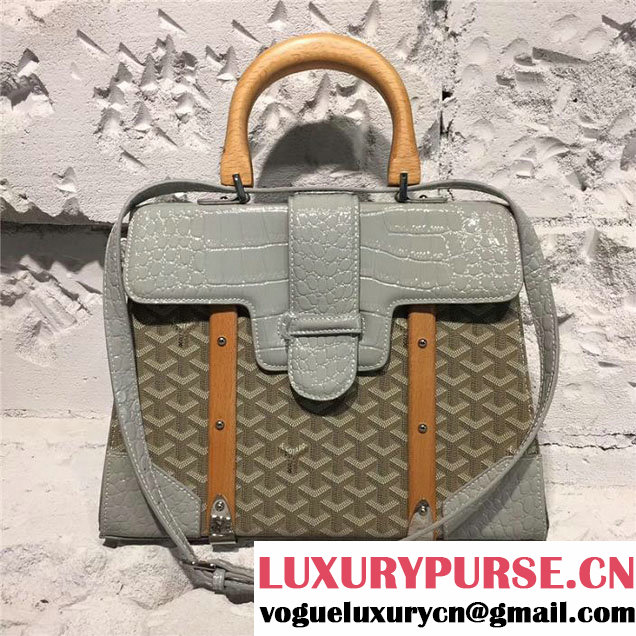 Goyard Saigon GM 35cm Handle Bag Shiny Crocodile Leather Fall Winter 2017 Collection Grey