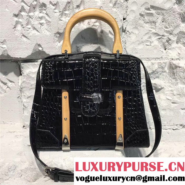 Goyard Saigon PM 30cm Handle Bag Shiny Crocodile Leather Fall Winter 2017 Collection Black