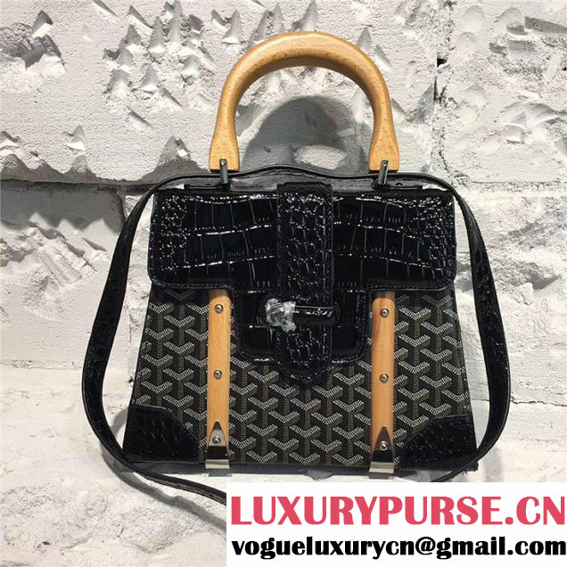 Goyard Saigon PM 30cm Handle Bag Shiny Crocodile Leather Fall Winter 2017 Collection Black