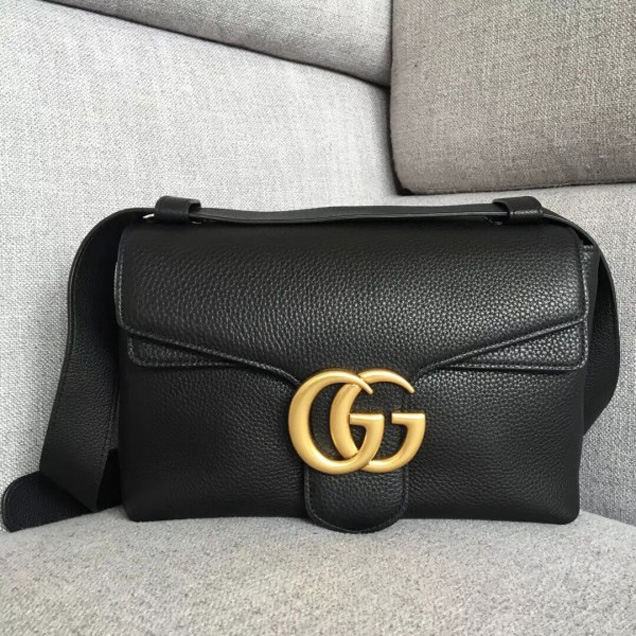 Gucci 401173 GG Marmont Leather Shoulder Bag Black Collection