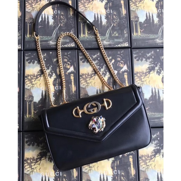 Gucci Medium Shoulder Bag with Tiger Head 537241 Black Leather 2018