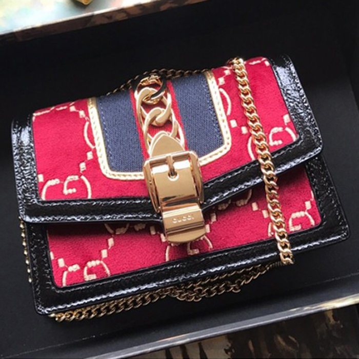 Gucci Sylvie Velvet Mini Chain Bag 494646 Red 2018