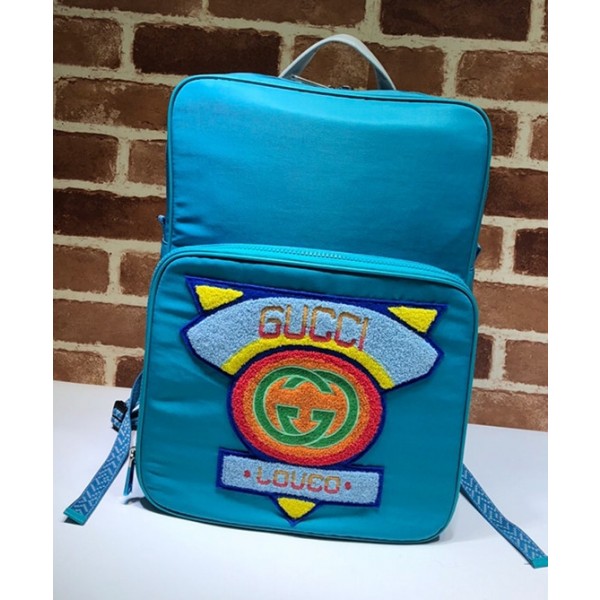 Gucci Medium Backpack with Gucci '80s Patch 536724 Bright Blue 2018