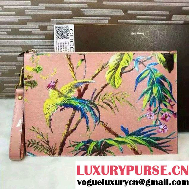 Gucci 431270 Tropical print leather Pouch Pink 2016 (1B039B-6061611 )