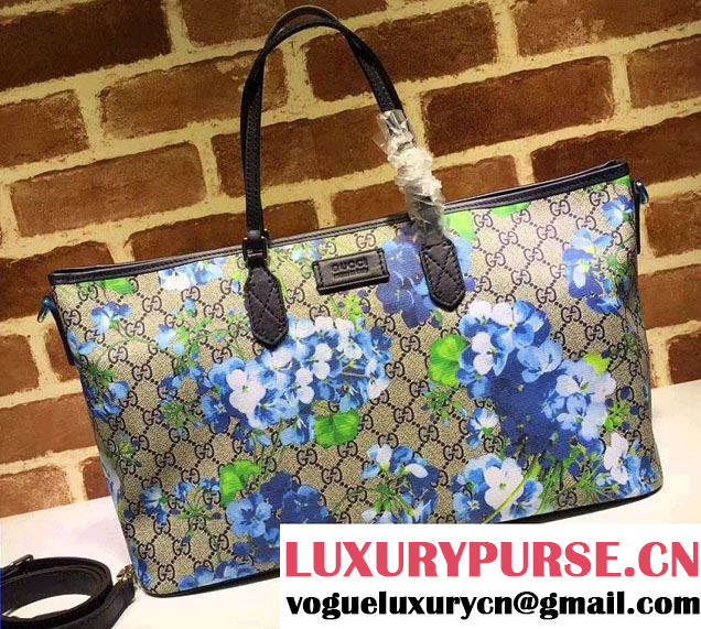 Gucci GG Supreme Medium Tote Bag 410748 Blue Blooms