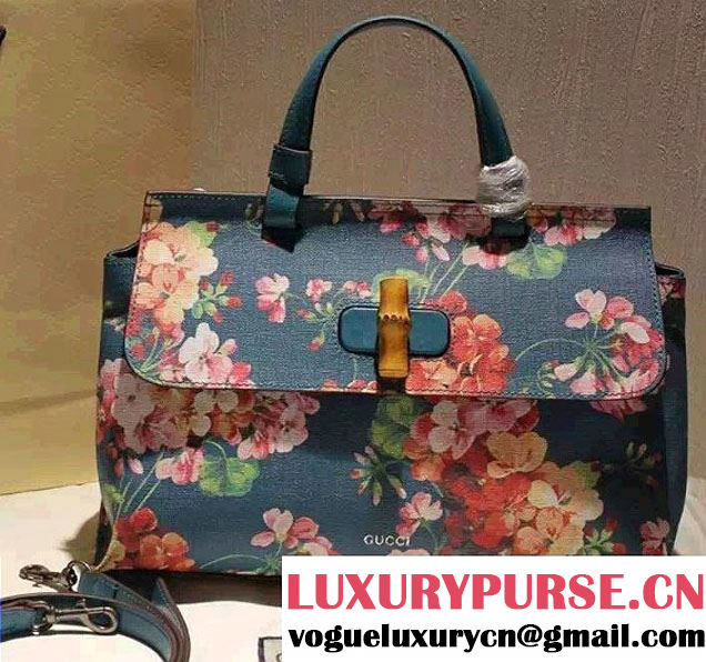 Gucci Bamboo Daily Blooms Print Top Handle Bag 392013 Blue 2016