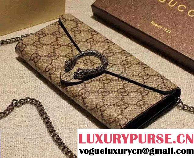 Gucci Dionysus GG Supreme Chain Shoulder Wallet 404141 Black 2016