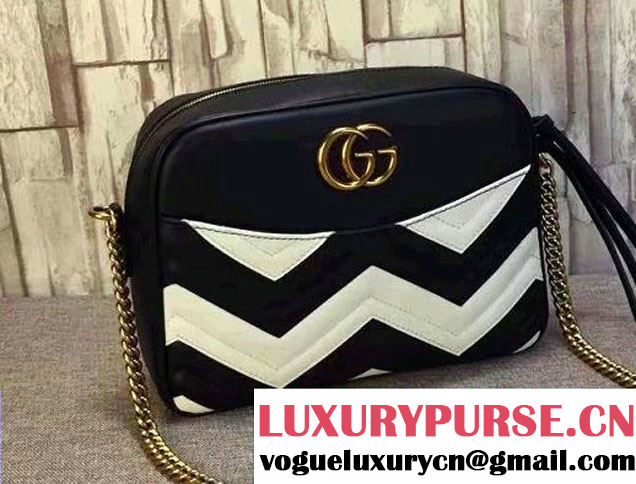 Gucci GG Marmont Matelassé Chevron Shoulder Medium Bag 443499 Black/White 2016