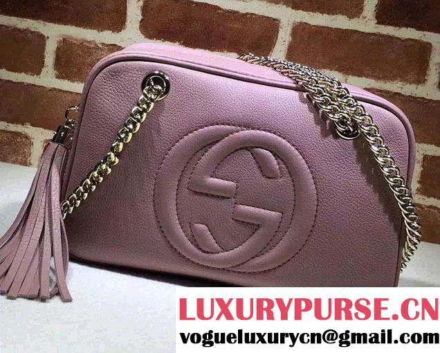 Gucci Soho Leather Shoulder Small Bag With Double Chain Straps 308983 Nude Pink