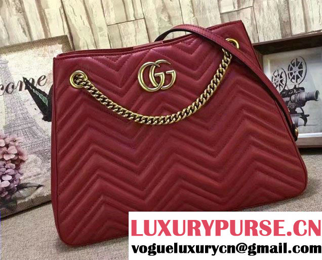 Gucci GG Marmont Matelassé Chevron Chain Shoulder Medium Bag 453569 Red 2016