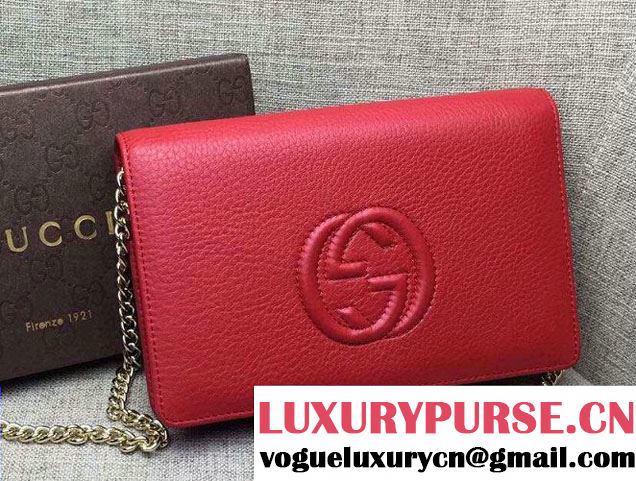 Gucci Soho Leather Mini Chain Wallet Bag 407041 Red