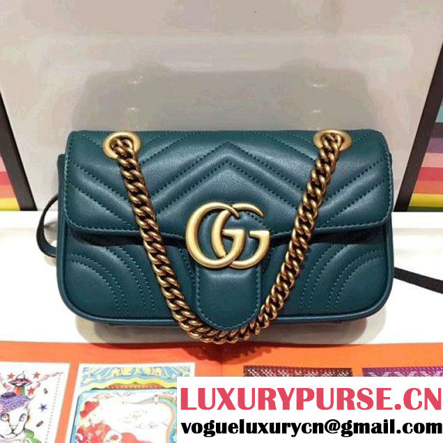 Gucci GG Marmont Matelassé Mini Shoulder Bag 446744 Green 2017 (SPM-7092816 )