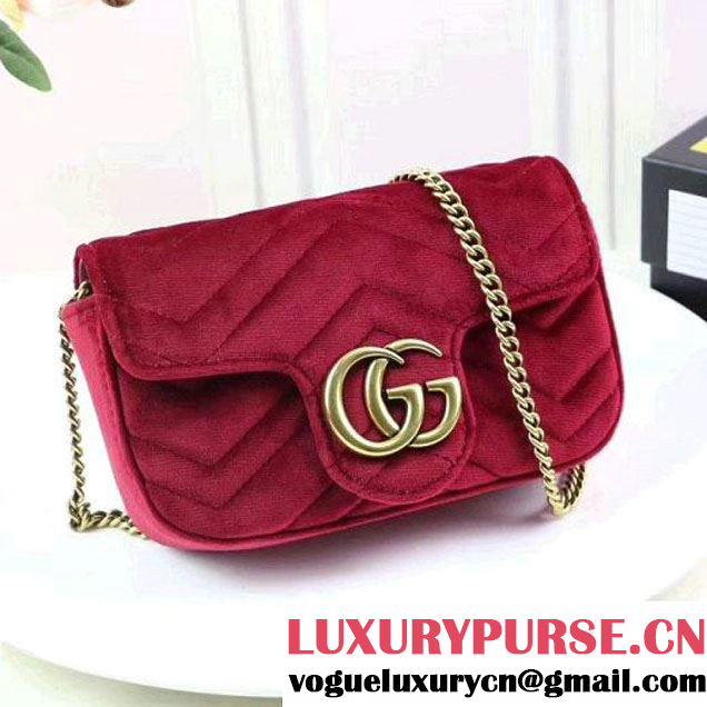 Gucci GG Marmont Velvet Matelassé Chevron Super Mini Chain Shoulder Bag 476433 Red 2017 (XYS-7092804 )