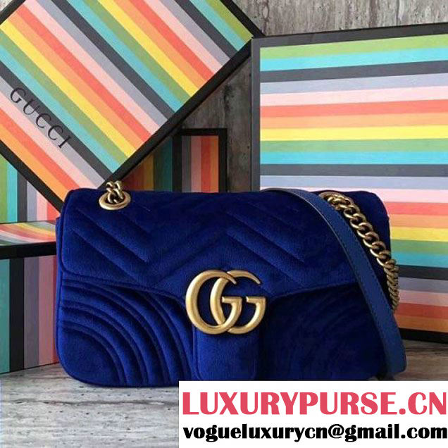 Gucci GG Marmont Velvet Small Shoulder Bag 443497 Cobalt Blue 2017 (SLP-7091507 )