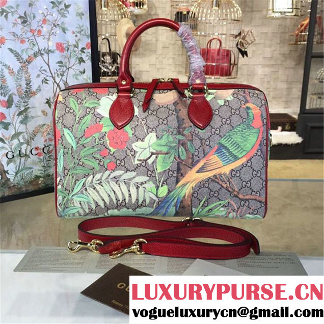 Gucci Tian Floral Supreme Leather Boston Bag Fall Winter 2016 Runway Collection Burgundy