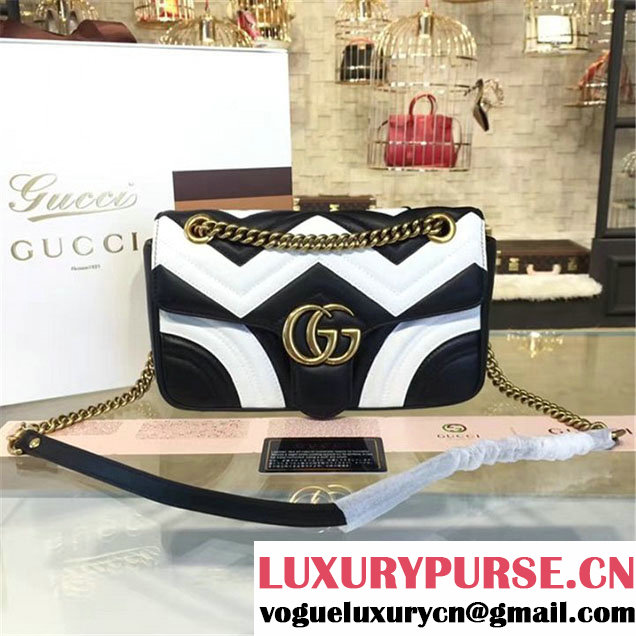 Gucci Ghost GG Marmont Matelassé Quilted Chevron Leather Medium Shoulder Bag Fall Winter 2016 Collection Black White