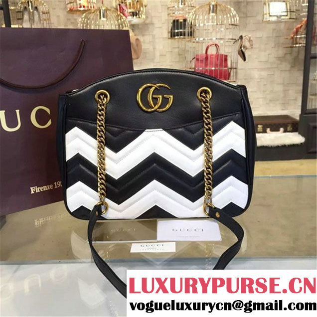 Gucci GG Marmont Matelassé Large Tote Bag Calfskin Leather Fall Winter 2016 Collection Black White