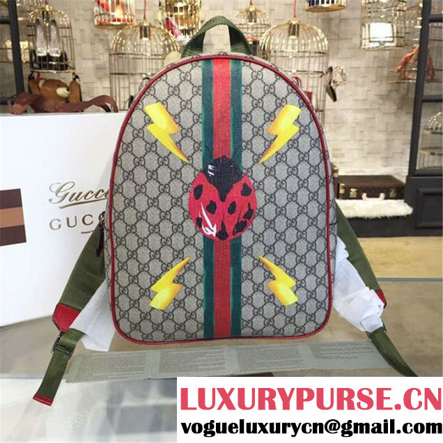 Gucci 'GG' Canvas Ladybug Backpack Original Leather Fall Winter 2016 Collection Beige & Red