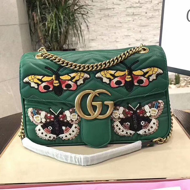 Gucci GG Marmont Embroidered Matelasse Shoulder Bag 443496 Green