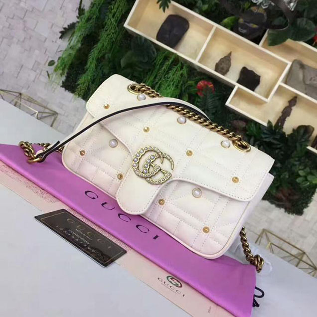 Gucci GG Marmont Small Matelasse Shoulder Bag 443497 White