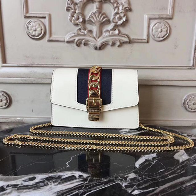 Gucci Sylvie Leather Mini Chain Bag 494646 White