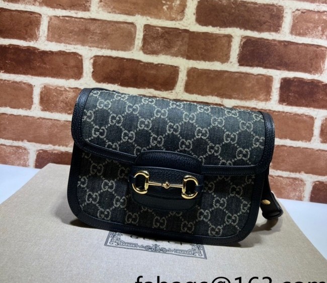 Gucci Horsebit 1955 Shoulder Bag in Black GG Denim Jacquard 602204 2022