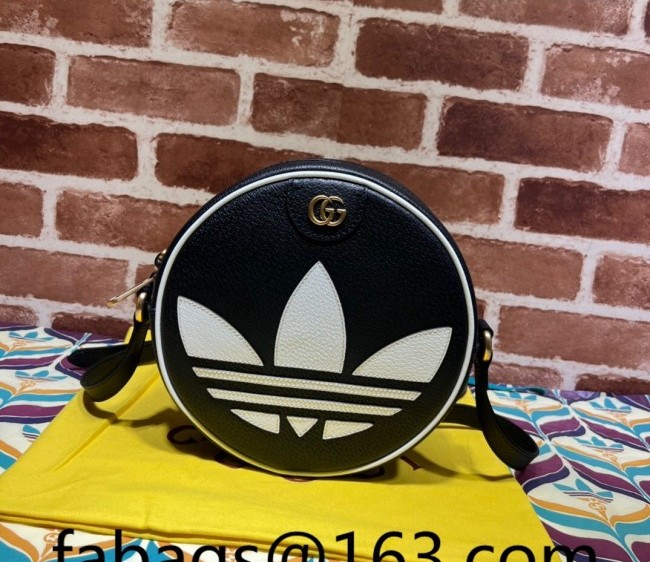 adidas x Gucci Ophidia Leather Round Shoulder Bag 702626 Black 2022