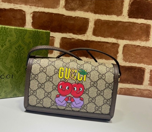 Gucci Cherry Print GG Canvas Mini Bag 700733 Brown Leather 2022