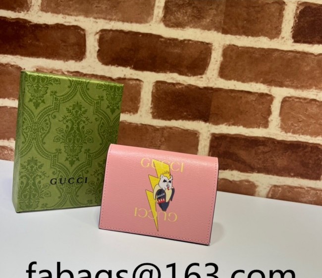 Gucci Lightning Bolt Bananya Print Leather Card Case 701009 Pink 2022