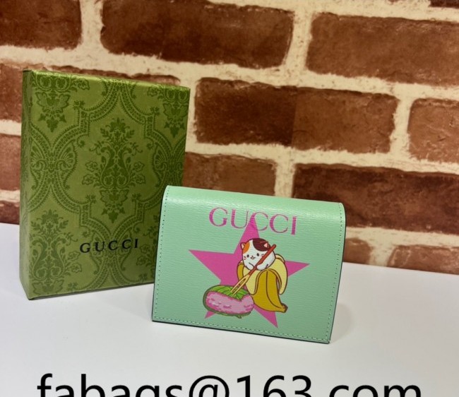 Gucci and Star Bananya Print Leather Card Case 701009 Pale Green 2022