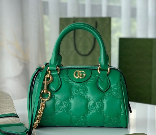 Gucci GG Matelasse Leather Top Handle Bag 702251 Bright Green 2022