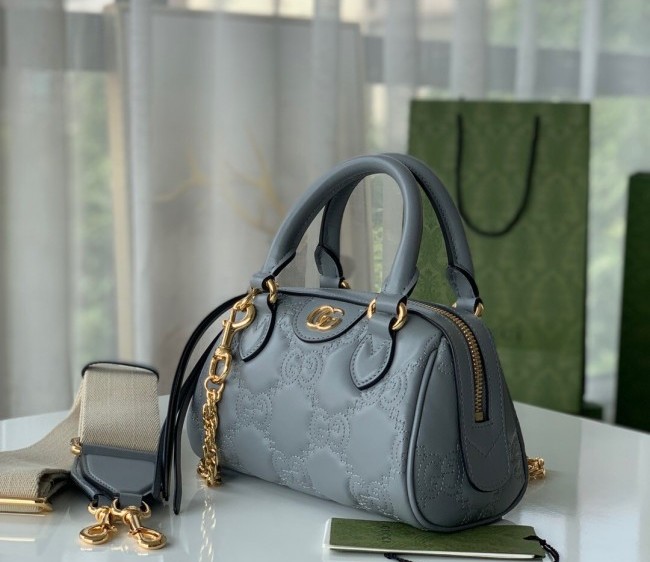 Gucci GG Matelasse Leather Top Handle Bag 702251 Dusty Grey 2022