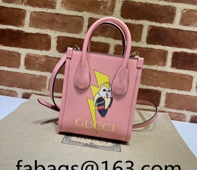 Gucci Lightning Bolt Bananya Print Leather Mini Tote Bag 671623 Light Pink 2022