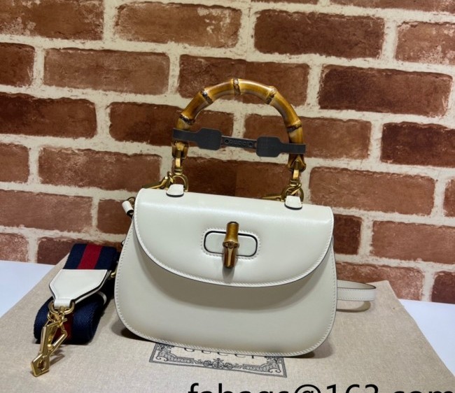 Gucci Leather Small Top Handle Bag with Bamboo ?675797 White 2022