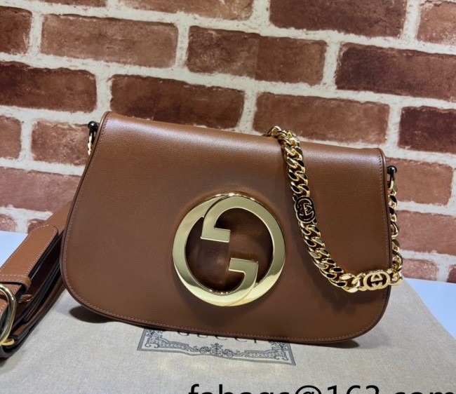 Gucci Blondie Leather Shoulder Bag with Interlocking G 699268 Brown 2022