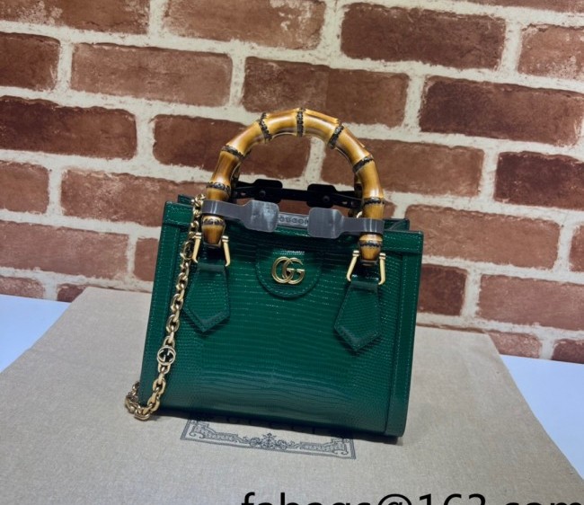 Gucci Diana Lizard Leather Mini Tote Bag 675800 Dark Green 2022