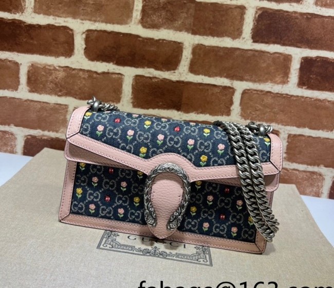 Gucci Dionysus Small GG Denim Shoulder Bag with Floral Embroidery? and Love Motif 499623 Pink/Blue 2022