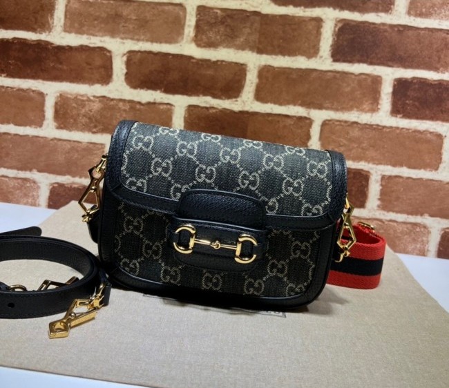 Gucci Horsebit 1955 GG Denim Mini Bag 658574 Black 2022