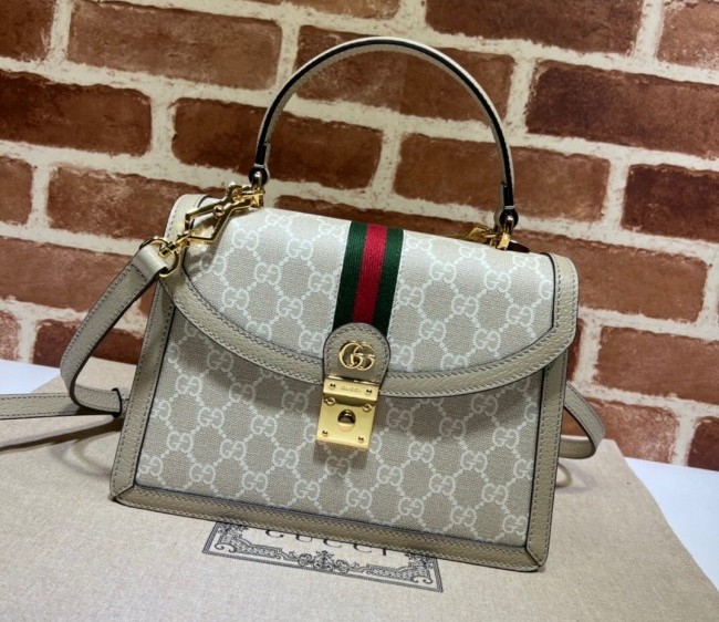 Gucci Ophidia Small Top Handle Bag with Web ?651055 Beige/White 2022