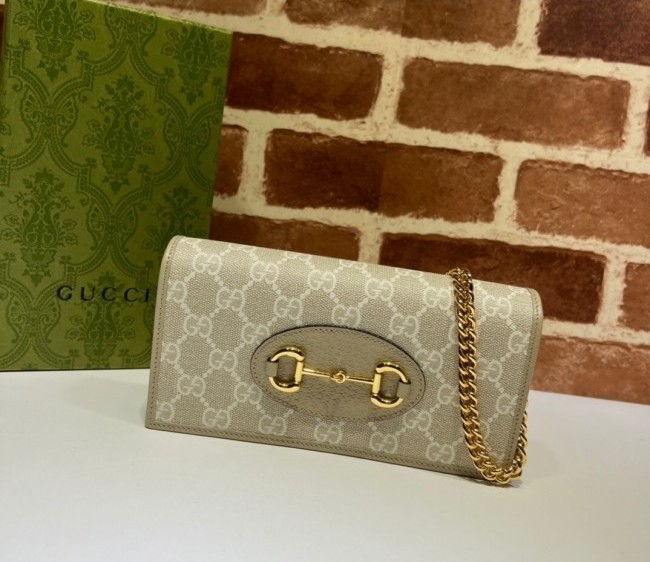 Gucci Horsebit 1955 GG Canvas Wallet with Chain WOC ?621892 Beige/White 2022