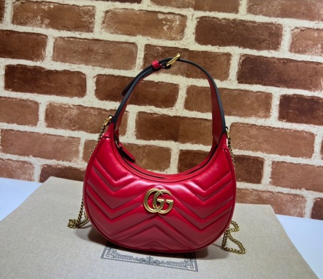 Gucci GG Marmont Leather Half-Moon-Shaped Mini Bag 699514 Red 2022