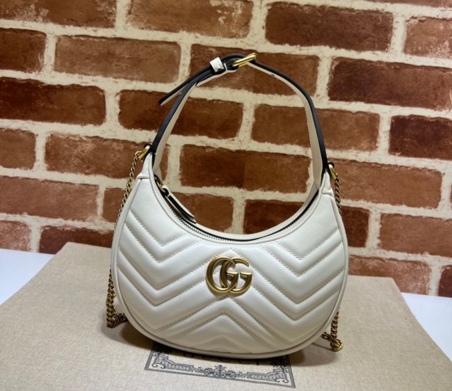 Gucci GG Marmont Leather Half-Moon-Shaped Mini Bag 699514 White 2022