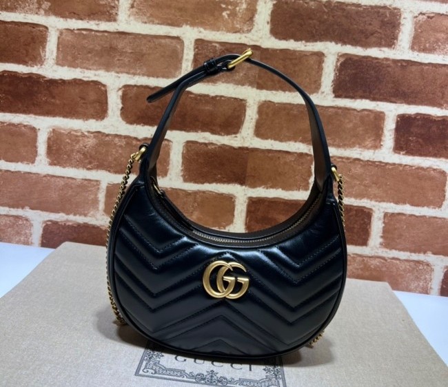 Gucci GG Marmont Leather Half-Moon-Shaped Mini Bag 699514 Black 2022