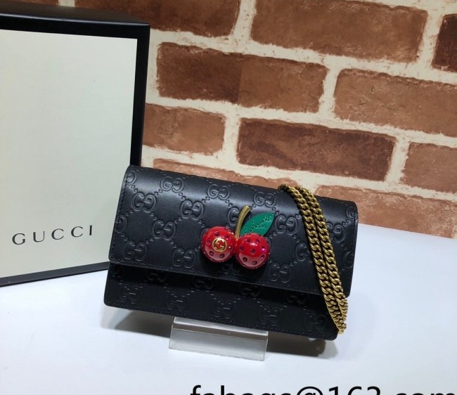 Gucci Berry GG Leather Wallet with Chain 481291 Black 2022