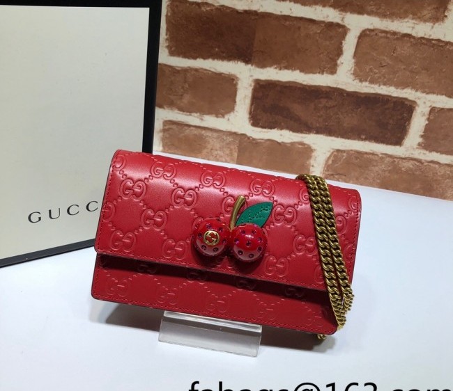 Gucci Berry GG Leather Wallet with Chain 481291 Red 2022