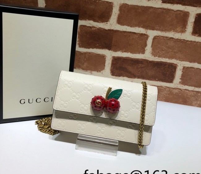 Gucci Berry GG Leather Wallet with Chain 481291 White 2022