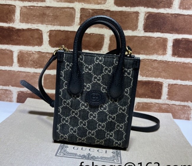 Gucci GG Denim Mini Tote Bag with Interlocking G 671623 Black 2022