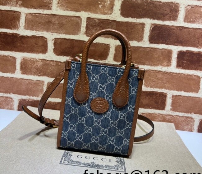 Gucci GG Denim Mini Tote Bag with Interlocking G 671623 Blue 2022