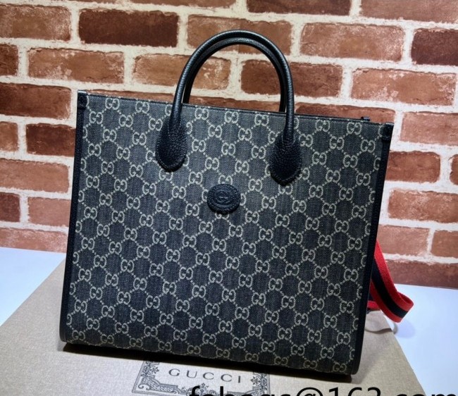 Gucci GG Denim Medium Tote Bag with Interlocking G 674148 Black 2022