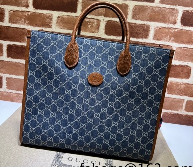 Gucci GG Denim Medium Tote Bag with Interlocking G 674148 Blue 2022